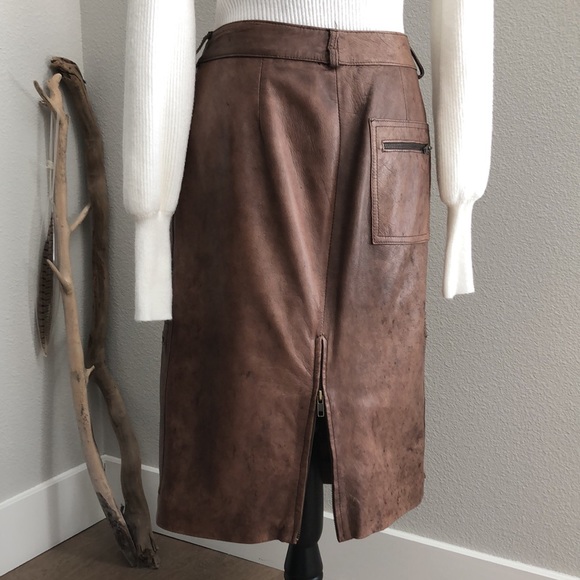 RARE Blur Leather Distressed Italian Skirt - Picture 4 of 12